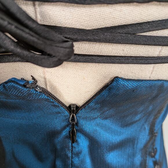 Blondie Nites Mini Dress 2 Blue Black Goth Corset Lace Y2K 90S Prom Floral Short - Picture 8 of 10